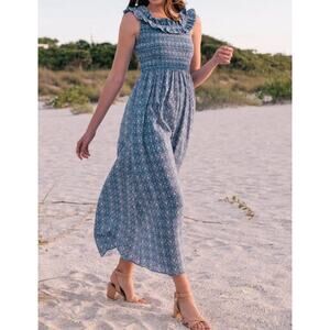 Gal Meets Glam Blue Floral Ruffle Maxi Dress Women’s Size 4 Pockets